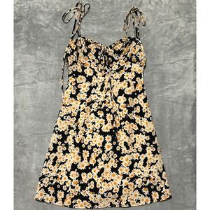 Mummy‎ Cat Studio Daisy Print Mini Dress Tie Neck Spaghetti Straps S